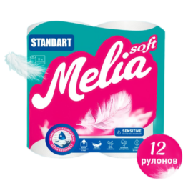 Туалетная бумага "Melia soft", "Двухслойная, с тиснением и перфорацией", 12 шт